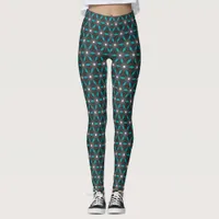 Teal+Black Geo Energy Flower Pattern Leggings