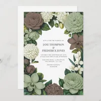 Sage Green, Taupe & Ivory Floral Wedding Invitation