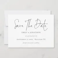 Minimalist Script Black and White Save The Date
