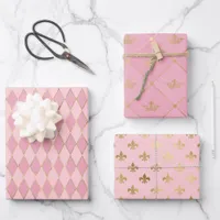 Pink and Gold Paris themed Wrapping Paper Sheets