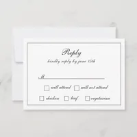 Regal Classic Formal Black & White Wedding  RSVP Card