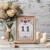 Mexican Fiesta Colorful Flowers Botanical Wedding Table Number