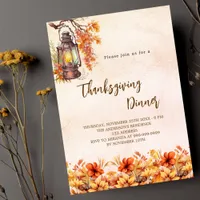 Thanksgiving dinner orange flowers fall vintage invitation postcard