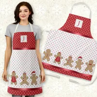 Monogram Red & White Polka Dot Gingerbread Xmas Apron