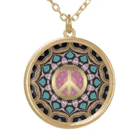 Sweet Pink & Gold Groovy Peace Mandala Energy Gold Plated Necklace