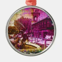 Vintage Neptune Fountain Colorful Grunge Metal Ornament