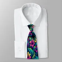 Vibrant Electric Flowers Illuminate Tropical Scene Neck Tie