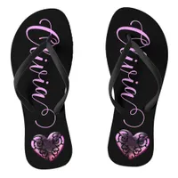 Personalized Filigree Goth Pink Heart Flip Flops