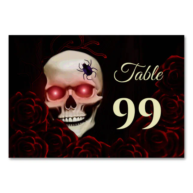 Scary Red floral dark moody gothic skull Halloween Table Number