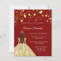 Quinceanera red gold dress stars invitation