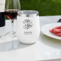 Wedding Anniversary Mr & Mrs Modern Elegant Script Thermal Wine Tumbler