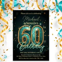 Elegant Teal and Gold 60th Birthday Celebration Invitation