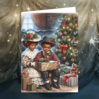 Vintage Kids Opening Christmas Presents  Card