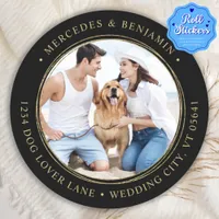 Black Gold Wedding Custom Photo Return Address Classic Round Sticker