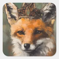 Beautiful Fairytale Red Fox in a Crown Square Sticker