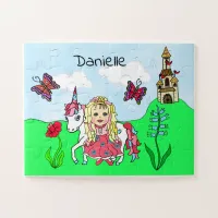 Personalized Name Princess and Unicorn Fairytale Jigsaw Puzzle