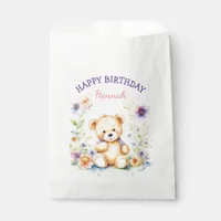 Teddy Bear in Flowers Girl's Birthday Party Favor Bag