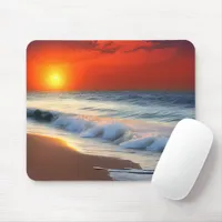 Ocean Waves and Sunset on Sandy Shower Mouse Pad