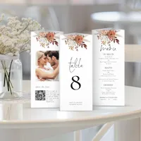 Florals Photo QR Trifold Wedding Menu Table No