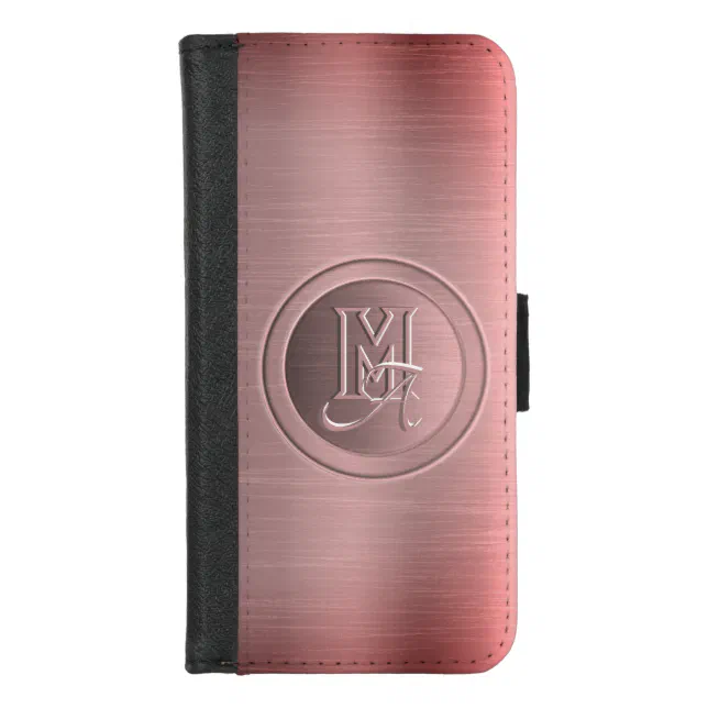 Metallic Pink Steel Engraved Monogram iPhone 8/7 Wallet Case