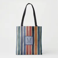 Vertical Stripes Navy Color Block Monogram Tote Bag