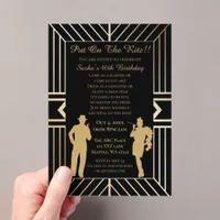 Roaring 20s art deco flapper girl and gangster acrylic invitations