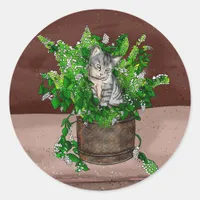 Personalized Cute Kitten in Catnip Pot    Classic Round Sticker