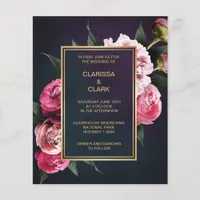 BUDGET Chic Pink Peony & Gold Wedding Invitation