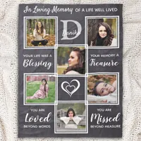 Family Memorial Remembrance Keepsake Photo Collage Fleece Blanket