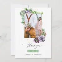 Succulents Geometric Wedding Photo Thank You Card
