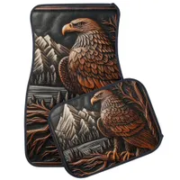 American Eagle Carving With Mountain Background Car Floor Mat