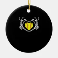 Softball Heart Skeleton Hand Halloween Costume Fun Ceramic Ornament