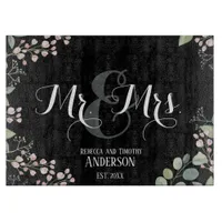 Black Floral Mr and Mrs Personalized Wedding Gift Cutting Board