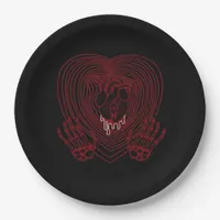 Crying Heart In Red Skeleton Hands Hearts Modern  Paper Plates