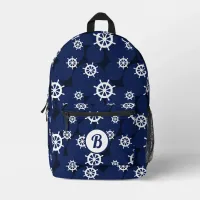 Cruising Ship's Wheel Nautical Monogram Printed Backpack