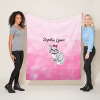 Gray and White Cat Personalized Girl's Pink  Fleece Blanket