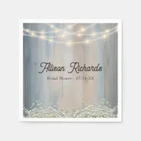 Rustic Baby’s Breath & String Lights Wedding  Napkins