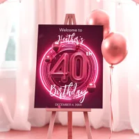 Vibrant Neon Pink Balloons 40th Birthday Foam Board