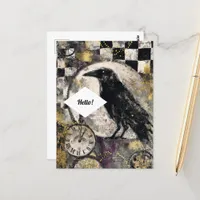 Raven Mixed Media Collage Postcard