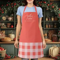 Thanksgiving Gather Fall Coral & White Plaid Apron