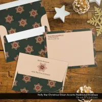 Holly Star Christmas Green Accents Traditional Envelope