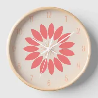 Big Coral Flower on Cream Round Clock