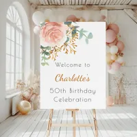 Rose gold floral greenery birthday party welcome foam board