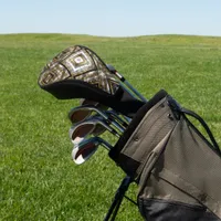 Modern pattern in silver, gold and black, monogram golf head cover