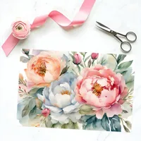Soft Watercolor Peonies in Pastel Blush and Blue  Tissue Paper