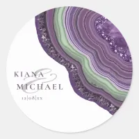 Agate Geode Glitter Wedding Violet ID647 Classic Round Sticker