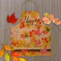 Happy Thanksgiving Fall Maple Leaves On Barn Wood Apron