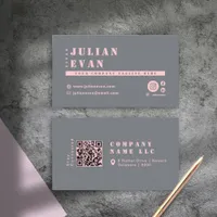 Girly Chic Blush Pink Grey Typography QR Code Business Card