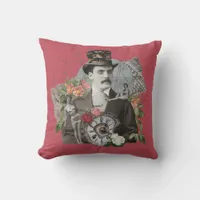 Vintage Collage Man Throw Pillow