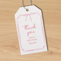Hand Drawn Bow Pink Bridal Shower Thank You Gift Tags
